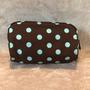 Brown and blue cosmetic pouch